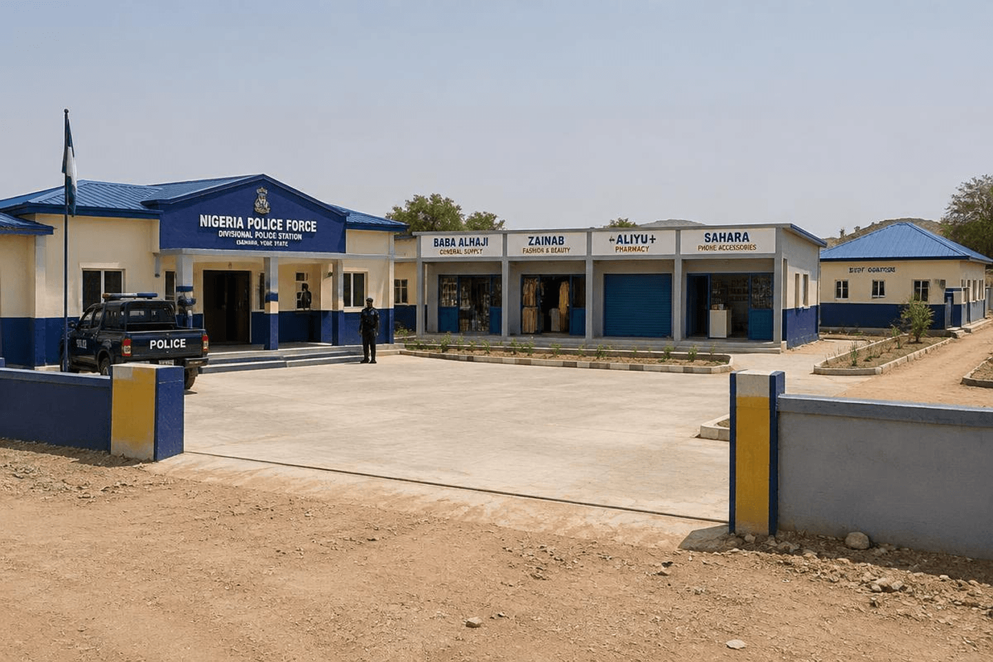 Completed police station, shops and staff quarters in Gwoza